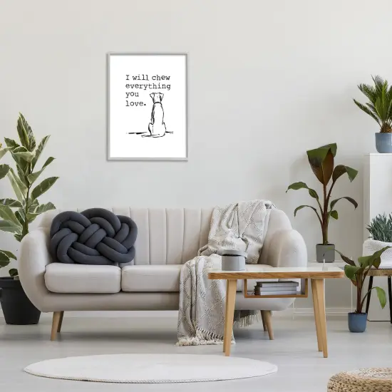 Stupell Industries Chew Everything You Love Dog Framed Giclee Art Gray Frame {2}