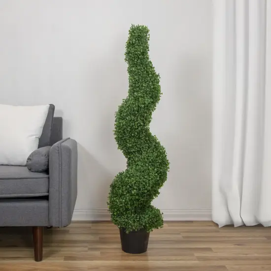 Northlight 48" Two Tone Green Artificial Spiral Boxwood Topiary Potted Tree {3}