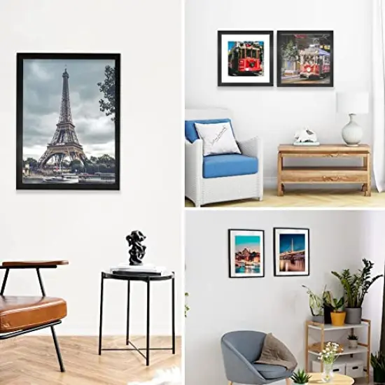 8x8 Picture Frame Set of 6, Display Pictures 5x5 with Mat or 8x8 Without Mat for Wall Mounting or Table Top Display,Black {4}