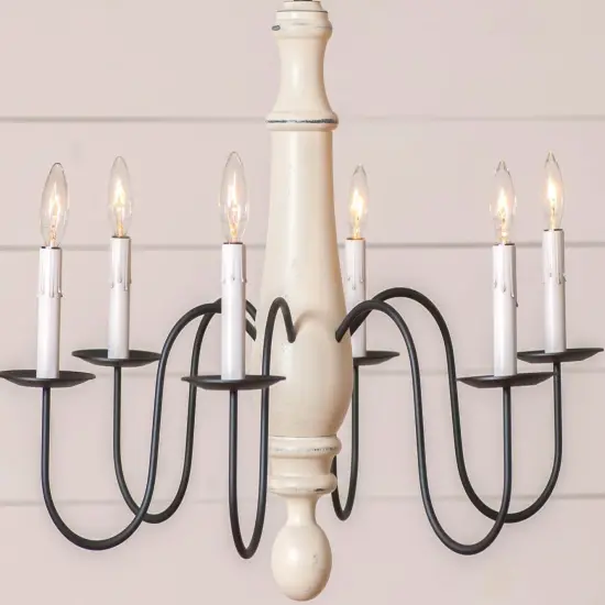 Irvins Country Tinware 6-Arm Large Norfolk Wood Chandelier in Rustic White {4}