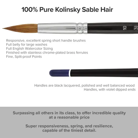 Creative Mark Rhapsody Kolinsky Sable Brushes for Professional Watercolorists- Round Precision Set of 4 Excellent Spring, Full Belly, Split-Proof Points, Chrome Ferrules, Short Handle, English Sizing {4}