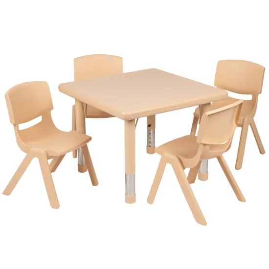 Emma and Oliver 24" Square Plastic Height Adjustable Activity Table Set with 4 Chairs Red {7}