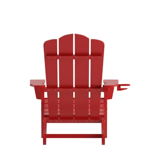 Merrick Lane Nassau Adirondack Chair with Cup Holder, Weather Resistant HDPE Adirondack Chair Red {4}