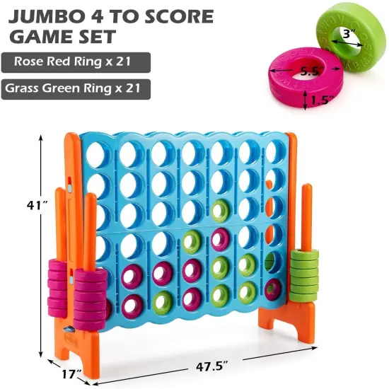 3.5 Feet Tall Jumbo 4 to Score Giant Game Set with 42 Jumbo Rings Light Blue {5}