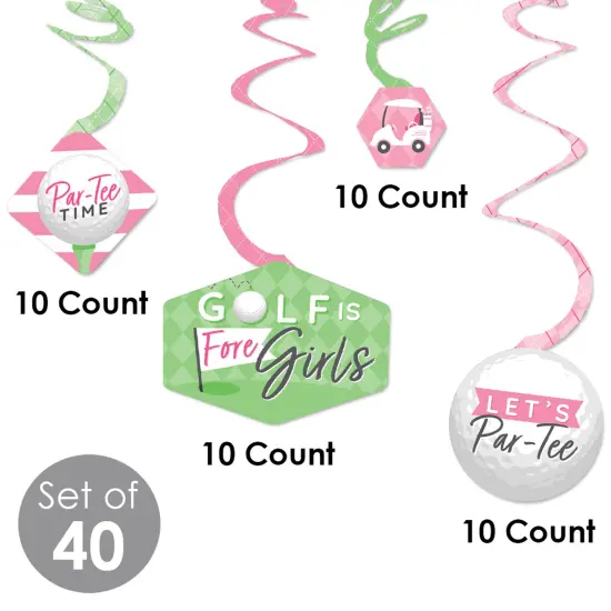 Big Dot of Happiness Golf Girl - Pink Birthday Party or Baby Shower Hanging Decor - Party Decoration Swirls - Set of 40 {6}