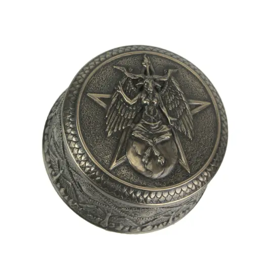 Baphomet With Pentagram Bronze Finished Round Trinket Box Wicca Pagan {1}