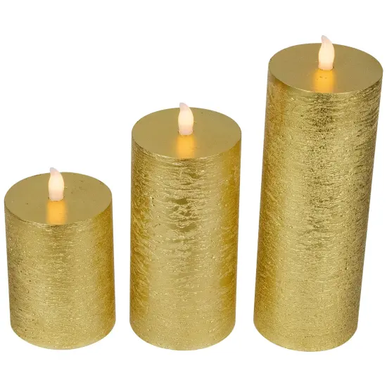 Northlight LED Flickering Flameless Pillar Christmas Candles - 8.75" - Gold - Set of 3 {5}