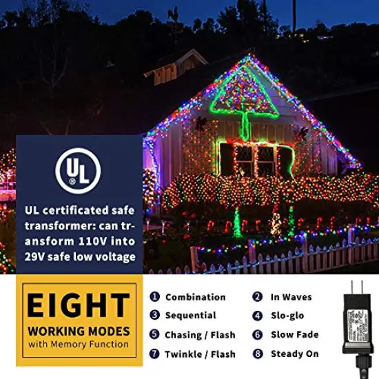 105ft 300 LED Christmas String Lights, End-to-End Plug 8 Modes Christmas Lights - UL Certified - Outdoor Indoor Fairy Lights Christmas Tree, Patio, Garden, Party, Wedding, Holiday (Multicolor) {5}