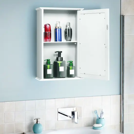 Bathroom Wall Cabinet with Single Mirror Door White {6}