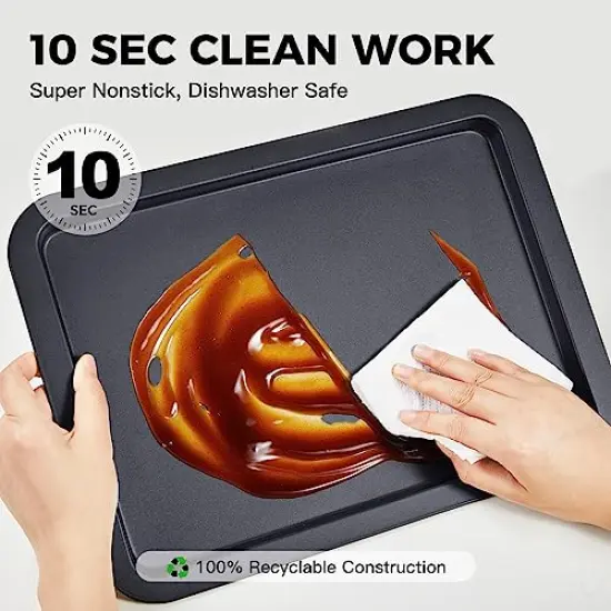 3 PACK Baking Sheet Pan Set, Cookie Sheet for Oven, Nonstick Bakeware Sets with Wider Grips, 3 Pack Half/Jelly Roll/Quarter Baking Tray, Premium, Dishwasher Safe - Dark Grey {3}