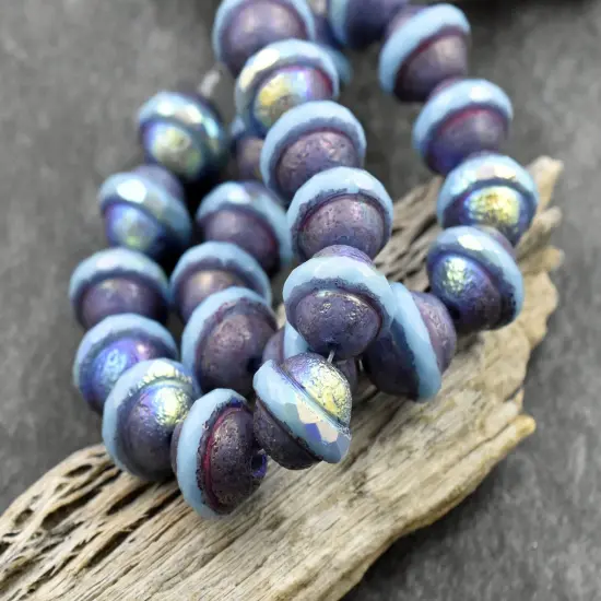 Bronze AB Etched Sky Blue Saturn Beads {1}