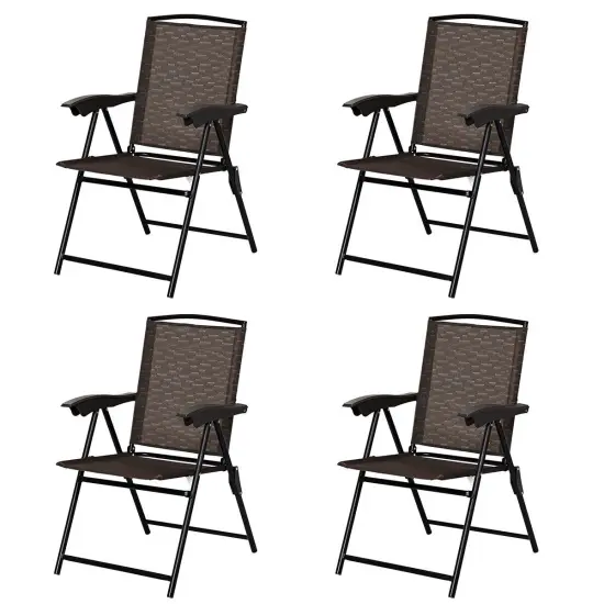 4 Pieces Folding Sling Chairs with Steel Armrest and Adjustable Back {4}