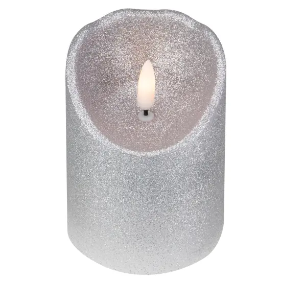 Northlight LED Flameless Flickering Pillar Christmas Candle - 4" - Silver {4}