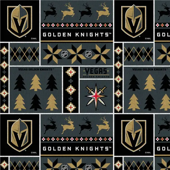 Sykel Enterprises NHL Team Fleece Blanket Fabric-Las Vegas Golden Knights Holiday Sweater Fleece Fabric {1}