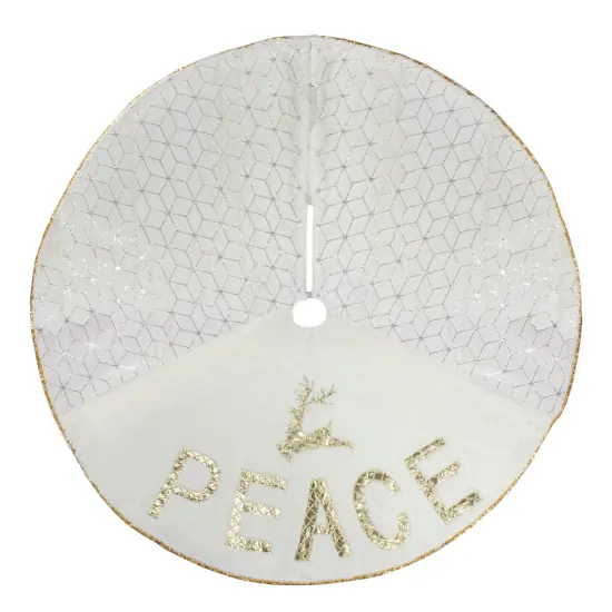 Northlight 48" Cream and Gold Peace and Reindeer Christmas Tree Skirt Ivory {5}