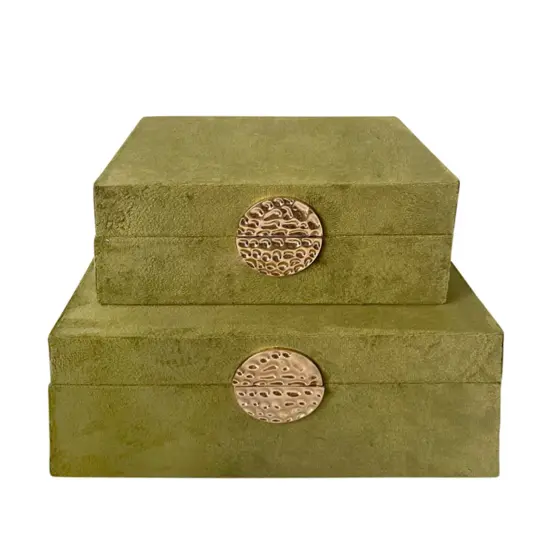 Kingston Living Medallion Rectangular Decorative Boxes - 12" - Green and Gold - Set of 2 {1}