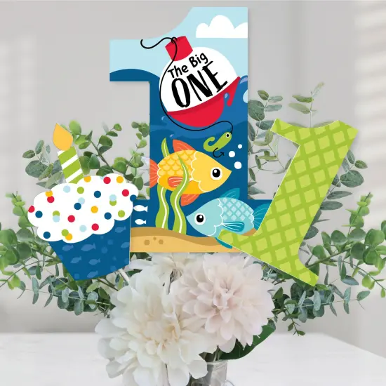 Big Dot of Happiness 1st Birthday Reeling in the Big One - Fish First Birthday Party Centerpiece Sticks - Table Toppers - Set of 15 {1}