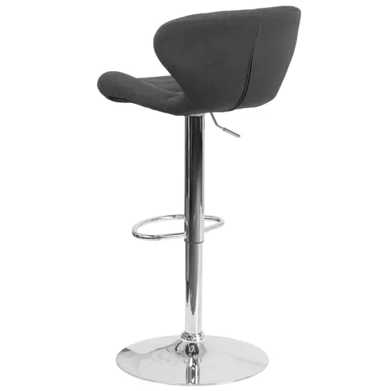 Merrick Lane Quincy Adjustable Height Barstool Contemporary Bar Height Stool with Curved Back and Metal Base with Footrest Charcoal Fabric {4}