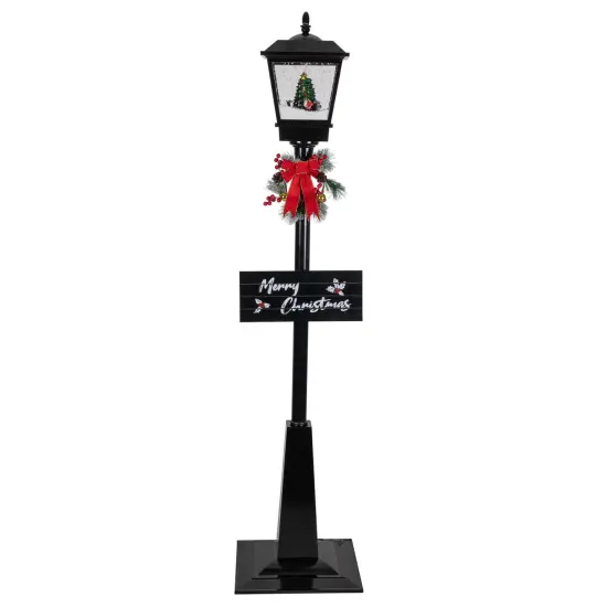 Northlight 70.75" Lighted Musical Snowing Santa and Friends Christmas Street Lamp Black {1}