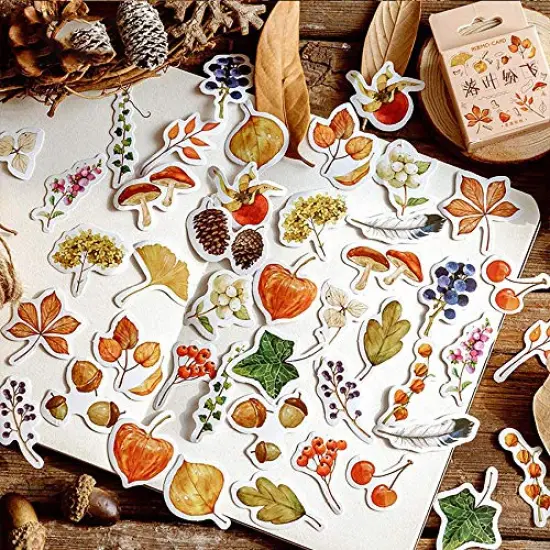 46 Pieces Small Size Fall Scrapbooking Laptop Stickers, Doraking Boxed DIY Decoration Autumn Leaves Stickers for Laptop, Planners, Scrapbook, Suitcase, Diary, Notebooks, Album(Falling Leaves, 46pcs/ Box) {1}