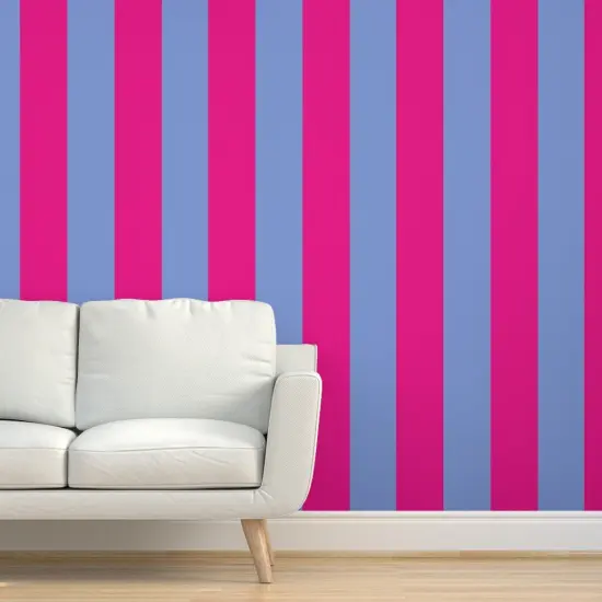 Pre-Pasted Wallpaper 2FT Wide Bright Retro Stripes Fun Groovy Hot Pink Neon Boardwalk Beach Cottagecore Beach Tent Circus Tent Custom Pre-pasted Wallpaper by Spoonflower {5}