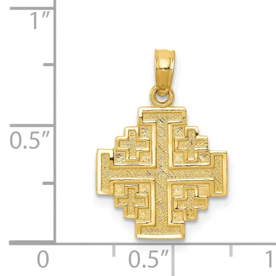 14K Yellow Gold Jerusalem Cross Pendant Charm Jewelry 22mm x 15mm {5}