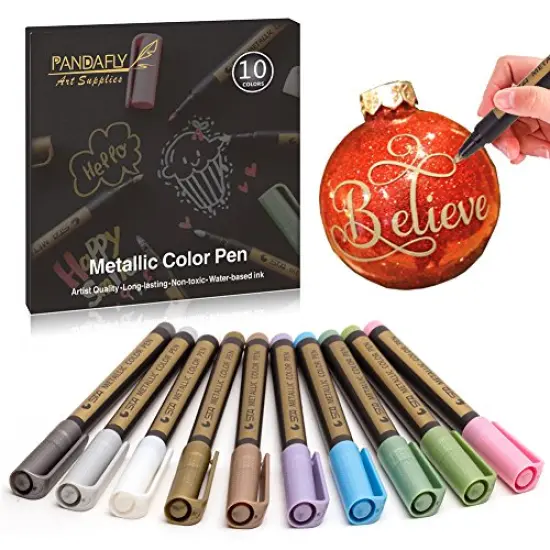 PANDAFLY Metallic Marker Pens, Set of 10 Medium Point Metallic Markers for Black Paper, Rock Painting, Scrapbooking Crafts, Card Making, Ceramics, DIY Photo Album {4}
