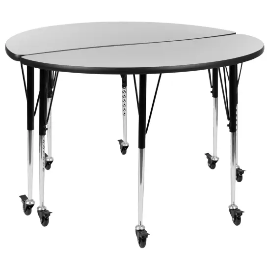 Emma and Oliver 2 Piece Mobile 47.5" Circle Collaborative Grey Adjustable Activity Table Set {2}