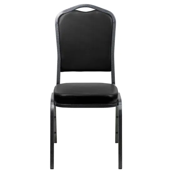 Emma and Oliver Crown Back Stacking Banquet Dining Chair BlackVyl/SilverVein {3}
