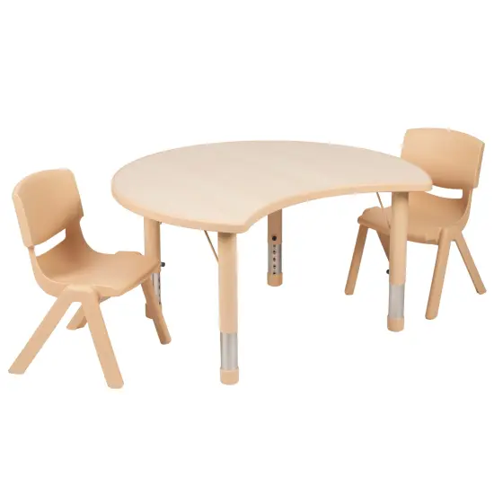 Emma and Oliver 25.125"W x 35.5"L Crescent Plastic Adjustable Kids Table Set - 2 Chairs Natural {2}