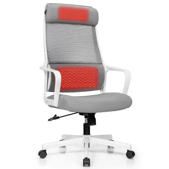 Costway Adjustable Mesh Office Task Chair Heating Lumbar Support Headrest Grey\Black {1}
