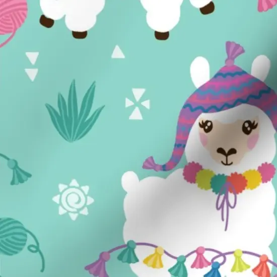 Various Fabrics by the Yard or Fat Quarter Kawaii Llamas Whimsical Colorful Cute Baby Aqua Teal Custom Printed Fabric by Spoonflower {7}