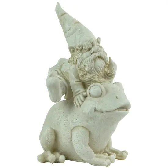 Northlight 9.5" Gnome Leaping Over a Frog Outdoor Garden Statue Beige {4}