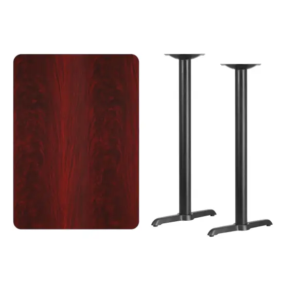 Emma and Oliver 30"x42" Rectangular Laminate Bar Table with 5"x22" Bases Mahogany {3}