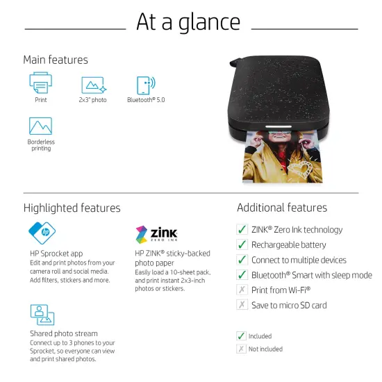 HP Sprocket Portable Printer, Zink Sticky Paper 2x3" Instant Photo Printer for iOS & Android Device Blush Pink {11}