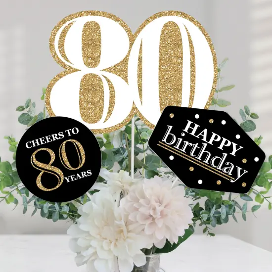 Big Dot of Happiness Adult 80th Birthday - Gold - Birthday Party Centerpiece Sticks - Table Toppers - Set of 15 {1}