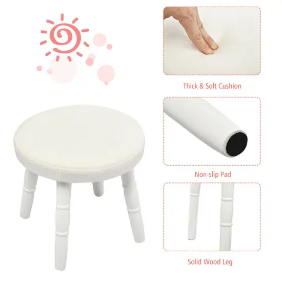 Kids Vanity Makeup Table and Chair Set Make Up Stool White {5}
