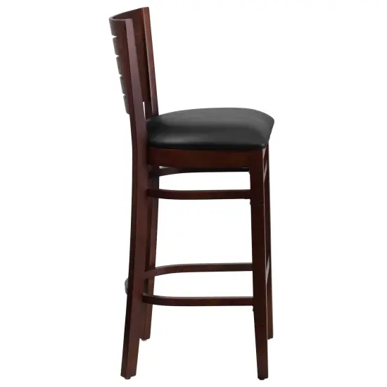 Emma and Oliver Slat Back Wooden Restaurant Dining Barstool WalnutWood {9}