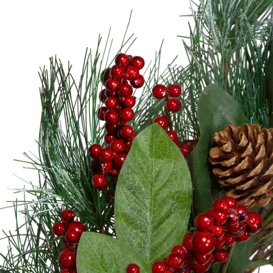 Northlight Leaves, Berry and Pine Needle Artificial Christmas Wreath - 24-Inch, Unlit Green {4}