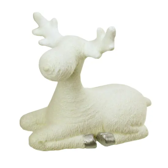 Northlight Textured Sitting Moose Christmas Figure - 14" - Silver and Cream White {1}