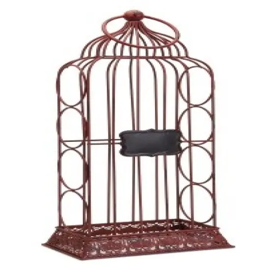 Melrose 23.5" Birdcage with Chalkboard 4-Bottle Decorative Wine Rack Holder Red {1}