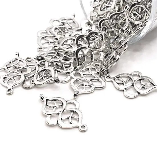 4, 20 or 50 Pieces: Silver Chinese Knot Connector Charms {1}