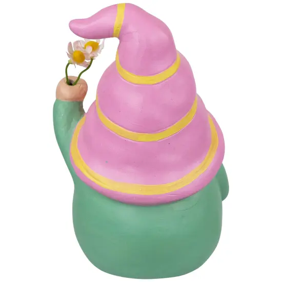 Northlight Gnome Holding Flowers Spring Figurine - 8" - Pink and Green {6}