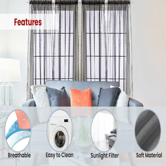 J&V TEXTILES 4-Pack Value: Solid Sheer Window Curtain Panels Black {5}