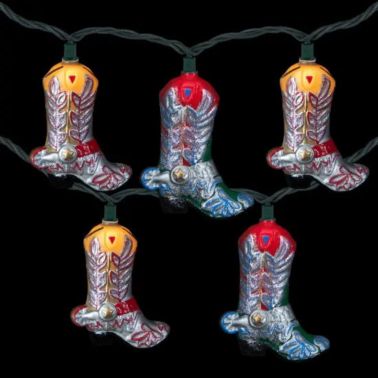 Northlight Cowboy Boots Indoor Outdoor Patio Light Set - 6' Green Wire - 10ct Brown {4}