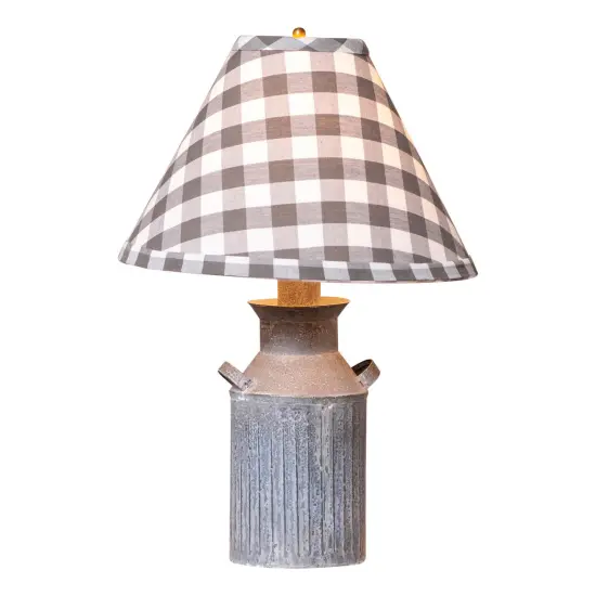 Irvins Country Tinware Milk Jug Lamp with Gray Check Shade Grey {1}