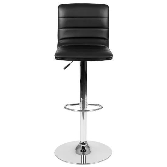 Emma and Oliver Modern Vinyl Adjustable Height Barstool with Horizontal Stitch Back, Set of 2 Black {2}