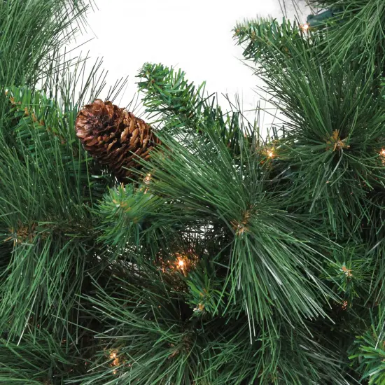 Northlight Pre-Lit White Valley Pine Deluxe Artificial Pinecone Christmas Wreath - 24" - Clear Lights Green {3}