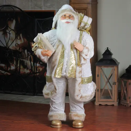 Northlight Winter Santa Claus with Gift Bag Christmas Figure - 36" - White and Cream Ivory {3}