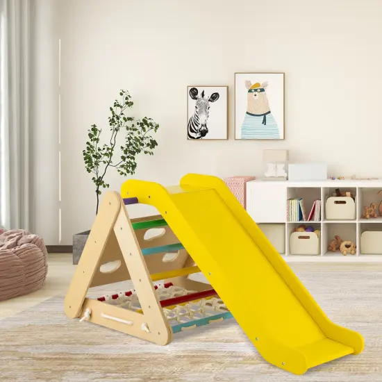 4 in 1 Triangle Climber Toy with Sliding Board and Climbing Net Multicolored {3}